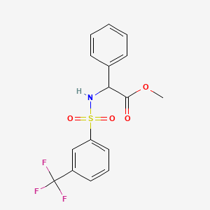 molecular formula C16H14F3NO4S B3003435 Methyl 2-phenyl-2-({[3-(trifluoromethyl)phenyl]sulfonyl}amino)acetate CAS No. 251097-27-5