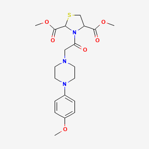 molecular formula C20H27N3O6S B3003436 Dimethyl 3-{2-[4-(4-methoxyphenyl)piperazino]acetyl}-1,3-thiazolane-2,4-dicarboxylate CAS No. 294849-09-5