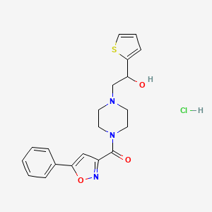 molecular formula C20H22ClN3O3S B3003458 (4-(2-Hydroxy-2-(thiophen-2-yl)ethyl)piperazin-1-yl)(5-phenylisoxazol-3-yl)methanone hydrochloride CAS No. 1351631-32-7