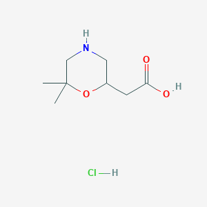 molecular formula C8H16ClNO3 B3003462 2-(6,6-Dimethylmorpholin-2-yl)acetic acid hydrochloride CAS No. 2241141-52-4