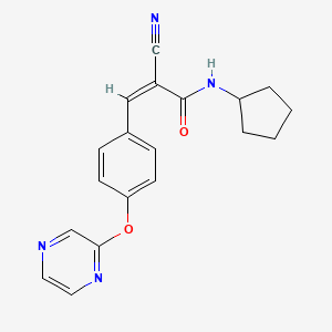 molecular formula C19H18N4O2 B3003474 (Z)-2-Cyano-N-cyclopentyl-3-(4-pyrazin-2-yloxyphenyl)prop-2-enamide CAS No. 1385617-86-6