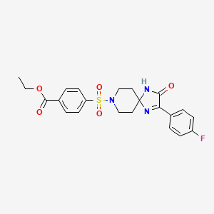 molecular formula C22H22FN3O5S B3003480 Ethyl 4-((2-(4-fluorophenyl)-3-oxo-1,4,8-triazaspiro[4.5]dec-1-en-8-yl)sulfonyl)benzoate CAS No. 1190022-21-9