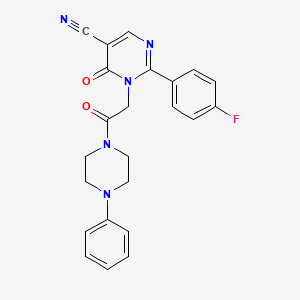 molecular formula C23H20FN5O2 B3003482 2-(4-氟苯基)-6-氧代-1-(2-氧代-2-(4-苯基哌嗪-1-基)乙基)-1,6-二氢嘧啶-5-腈 CAS No. 1251602-35-3