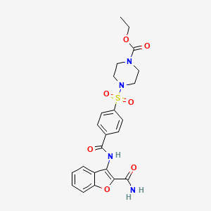 molecular formula C23H24N4O7S B3003486 Ethyl 4-((4-((2-carbamoylbenzofuran-3-yl)carbamoyl)phenyl)sulfonyl)piperazine-1-carboxylate CAS No. 399001-44-6