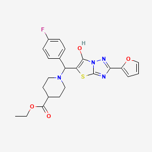 Ethyl 1-((4-fluorophenyl)(2-(furan-2-yl)-6-hydroxythiazolo[3,2-b][1,2,4]triazol-5-yl)methyl)piperidine-4-carboxylate