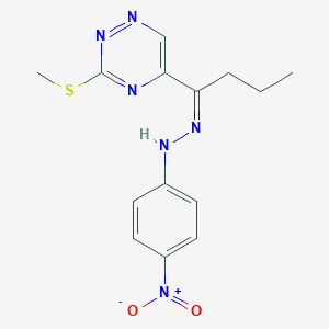 molecular formula C14H16N6O2S B300349 1-[3-(Methylsulfanyl)-1,2,4-triazin-5-yl]-1-butanone {4-nitrophenyl}hydrazone 