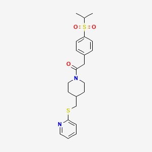 molecular formula C22H28N2O3S2 B3003492 2-(4-(Isopropylsulfonyl)phenyl)-1-(4-((pyridin-2-ylthio)methyl)piperidin-1-yl)ethanone CAS No. 1421450-56-7
