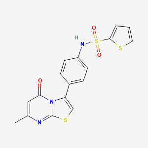 molecular formula C17H13N3O3S3 B3003512 N-(4-(7-methyl-5-oxo-5H-thiazolo[3,2-a]pyrimidin-3-yl)phenyl)thiophene-2-sulfonamide CAS No. 1172759-26-0