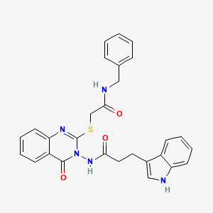 molecular formula C28H25N5O3S B3003528 N-[2-[2-(苄氨基)-2-氧代乙基]硫代-4-氧代喹唑啉-3-基]-3-(1H-吲哚-3-基)丙酰胺 CAS No. 443354-39-0