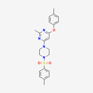 molecular formula C23H26N4O3S B3003533 2-Methyl-4-(p-tolyloxy)-6-(4-tosylpiperazin-1-yl)pyrimidine CAS No. 946302-56-3