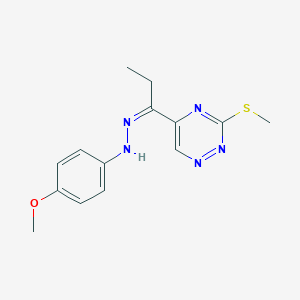 molecular formula C14H17N5OS B300354 4-methoxy-N-[(Z)-1-(3-methylsulfanyl-1,2,4-triazin-5-yl)propylideneamino]aniline 