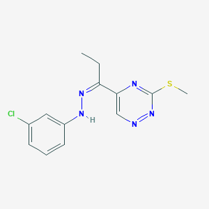 molecular formula C13H14ClN5S B300355 1-[3-(Methylsulfanyl)-1,2,4-triazin-5-yl]-1-propanone (3-chlorophenyl)hydrazone 