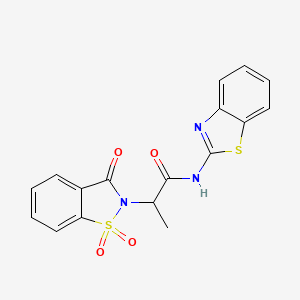 molecular formula C17H13N3O4S2 B3003559 N-(benzo[d]thiazol-2-yl)-2-(1,1-dioxido-3-oxobenzo[d]isothiazol-2(3H)-yl)propanamide CAS No. 899996-86-2