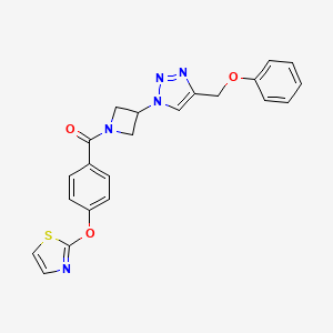 molecular formula C22H19N5O3S B3003560 (3-(4-(phenoxymethyl)-1H-1,2,3-triazol-1-yl)azetidin-1-yl)(4-(thiazol-2-yloxy)phenyl)methanone CAS No. 2034592-44-2