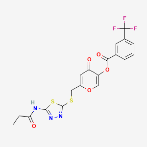 4-oxo-6-(((5-propionamido-1,3,4-thiadiazol-2-yl)thio)methyl)-4H-pyran-3-yl 3-(trifluoromethyl)benzoate
