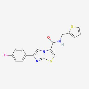 molecular formula C17H12FN3OS2 B3003566 6-(4-fluorophenyl)-N-(thiophen-2-ylmethyl)imidazo[2,1-b]thiazole-3-carboxamide CAS No. 1049364-63-7