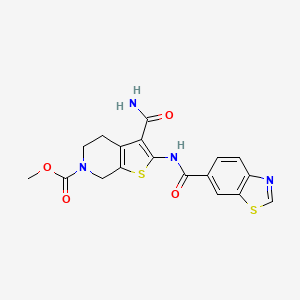 molecular formula C18H16N4O4S2 B3003577 methyl 2-(benzo[d]thiazole-6-carboxamido)-3-carbamoyl-4,5-dihydrothieno[2,3-c]pyridine-6(7H)-carboxylate CAS No. 886953-72-6