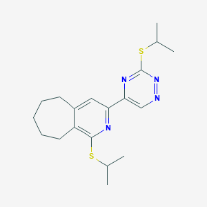 molecular formula C19H26N4S2 B300358 1-(isopropylsulfanyl)-3-[3-(isopropylsulfanyl)-1,2,4-triazin-5-yl]-6,7,8,9-tetrahydro-5H-cyclohepta[c]pyridine 