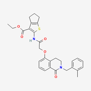 molecular formula C29H30N2O5S B3003596 ethyl 2-(2-((2-(2-methylbenzyl)-1-oxo-1,2,3,4-tetrahydroisoquinolin-5-yl)oxy)acetamido)-5,6-dihydro-4H-cyclopenta[b]thiophene-3-carboxylate CAS No. 850908-76-8