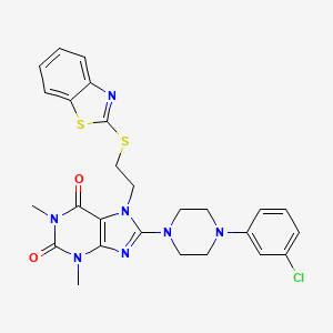 molecular formula C26H26ClN7O2S2 B3003612 7-(2-(benzo[d]thiazol-2-ylthio)ethyl)-8-(4-(3-chlorophenyl)piperazin-1-yl)-1,3-dimethyl-1H-purine-2,6(3H,7H)-dione CAS No. 672332-08-0