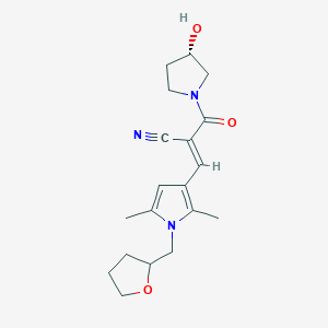 molecular formula C19H25N3O3 B3003624 (E)-3-[2,5-Dimethyl-1-(oxolan-2-ylmethyl)pyrrol-3-yl]-2-[(3S)-3-hydroxypyrrolidine-1-carbonyl]prop-2-enenitrile CAS No. 2094049-53-1