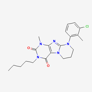 molecular formula C21H26ClN5O2 B3003635 9-(3-chloro-2-methylphenyl)-1-methyl-3-pentyl-6,7,8,9-tetrahydropyrimido[2,1-f]purine-2,4(1H,3H)-dione CAS No. 877616-80-3
