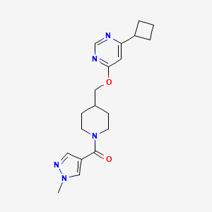molecular formula C19H25N5O2 B3003636 [4-[(6-Cyclobutylpyrimidin-4-yl)oxymethyl]piperidin-1-yl]-(1-methylpyrazol-4-yl)methanone CAS No. 2379986-67-9