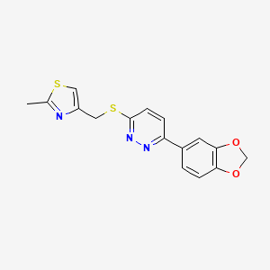 molecular formula C16H13N3O2S2 B3003657 4-(((6-(苯并[d][1,3]二氧杂环-5-基)吡啶并哒嗪-3-基)硫代)甲基)-2-甲基噻唑 CAS No. 1207024-58-5