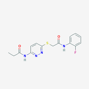 molecular formula C15H15FN4O2S B3003668 N-(6-((2-((2-fluorophenyl)amino)-2-oxoethyl)thio)pyridazin-3-yl)propionamide CAS No. 1021091-82-6