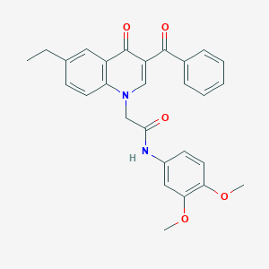 molecular formula C28H26N2O5 B3003675 2-(3-benzoyl-6-ethyl-4-oxoquinolin-1(4H)-yl)-N-(3,4-dimethoxyphenyl)acetamide CAS No. 897759-10-3