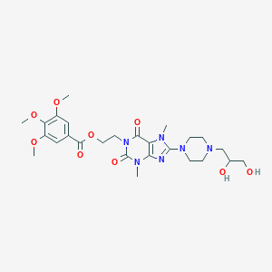 molecular formula C26H36N6O9 B300368 2-{8-[4-(2,3-dihydroxypropyl)piperazin-1-yl]-3,7-dimethyl-2,6-dioxo-2,3,6,7-tetrahydro-1H-purin-1-yl}ethyl 3,4,5-trimethoxybenzoate 