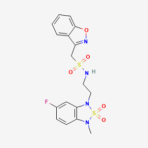 molecular formula C17H17FN4O5S2 B3003702 1-(benzo[d]isoxazol-3-yl)-N-(2-(6-fluoro-3-methyl-2,2-dioxidobenzo[c][1,2,5]thiadiazol-1(3H)-yl)ethyl)methanesulfonamide CAS No. 2034241-08-0