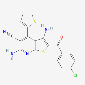 molecular formula C19H11ClN4OS2 B3003707 3,6-二氨基-2-(4-氯苯甲酰)-4-(噻吩-2-基)噻吩并[2,3-b]吡啶-5-甲腈 CAS No. 332162-57-9
