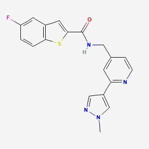 molecular formula C19H15FN4OS B3003726 5-fluoro-N-((2-(1-methyl-1H-pyrazol-4-yl)pyridin-4-yl)methyl)benzo[b]thiophene-2-carboxamide CAS No. 2034389-07-4