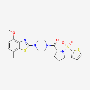molecular formula C22H26N4O4S3 B3003727 (4-(4-Methoxy-7-methylbenzo[d]thiazol-2-yl)piperazin-1-yl)(1-(thiophen-2-ylsulfonyl)pyrrolidin-2-yl)methanone CAS No. 1101177-23-4
