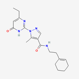molecular formula C19H25N5O2 B3003735 N-(2-(cyclohex-1-en-1-yl)ethyl)-1-(4-ethyl-6-oxo-1,6-dihydropyrimidin-2-yl)-5-methyl-1H-pyrazole-4-carboxamide CAS No. 1173027-44-5