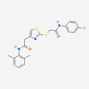 molecular formula C21H20ClN3O2S2 B3003755 N-(4-chlorophenyl)-2-((4-(2-((2,6-dimethylphenyl)amino)-2-oxoethyl)thiazol-2-yl)thio)acetamide CAS No. 954018-74-7