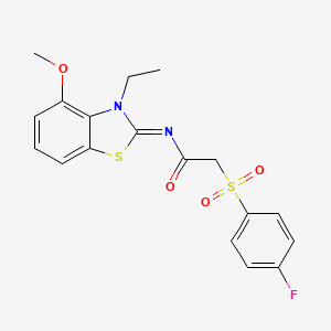 molecular formula C18H17FN2O4S2 B3003757 (E)-N-(3-ethyl-4-methoxybenzo[d]thiazol-2(3H)-ylidene)-2-((4-fluorophenyl)sulfonyl)acetamide CAS No. 895478-81-6