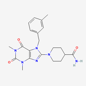 molecular formula C21H26N6O3 B3003779 1-(1,3-二甲基-7-(3-甲基苄基)-2,6-二氧代-2,3,6,7-四氢-1H-嘌呤-8-基)哌啶-4-甲酰胺 CAS No. 488726-95-0