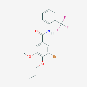 molecular formula C18H17BrF3NO3 B300379 3-bromo-5-methoxy-4-propoxy-N-[2-(trifluoromethyl)phenyl]benzamide 