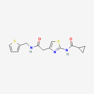 molecular formula C14H15N3O2S2 B3003798 N-(4-(2-oxo-2-((thiophen-2-ylmethyl)amino)ethyl)thiazol-2-yl)cyclopropanecarboxamide CAS No. 923164-33-4