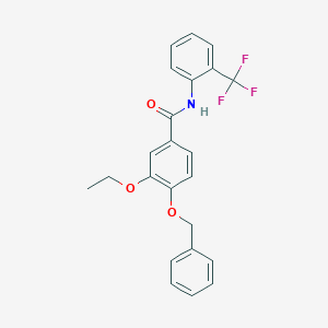 molecular formula C23H20F3NO3 B300380 4-(benzyloxy)-3-ethoxy-N-[2-(trifluoromethyl)phenyl]benzamide 