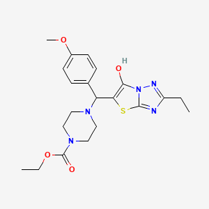 Ethyl 4-((2-ethyl-6-hydroxythiazolo[3,2-b][1,2,4]triazol-5-yl)(4-methoxyphenyl)methyl)piperazine-1-carboxylate