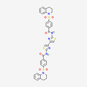 molecular formula C38H32N6O6S4 B3003823 4-(3,4-dihydro-2H-quinolin-1-ylsulfonyl)-N-[4-[2-[[4-(3,4-dihydro-2H-quinolin-1-ylsulfonyl)benzoyl]amino]-1,3-thiazol-4-yl]-1,3-thiazol-2-yl]benzamide CAS No. 476643-52-4