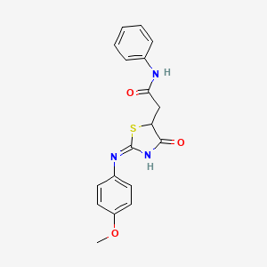 (E)-2-(2-((4-methoxyphenyl)imino)-4-oxothiazolidin-5-yl)-N-phenylacetamide