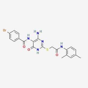 molecular formula C21H20BrN5O3S B3003832 N-(4-amino-2-((2-((2,4-dimethylphenyl)amino)-2-oxoethyl)thio)-6-oxo-1,6-dihydropyrimidin-5-yl)-4-bromobenzamide CAS No. 888431-91-2