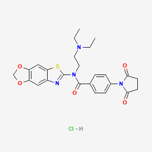 molecular formula C25H27ClN4O5S B3003850 N-([1,3]dioxolo[4',5':4,5]benzo[1,2-d]thiazol-6-yl)-N-(2-(diethylamino)ethyl)-4-(2,5-dioxopyrrolidin-1-yl)benzamide hydrochloride CAS No. 1052537-76-4
