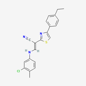 molecular formula C21H18ClN3S B3003862 (E)-3-((3-chloro-4-methylphenyl)amino)-2-(4-(4-ethylphenyl)thiazol-2-yl)acrylonitrile CAS No. 477187-46-5