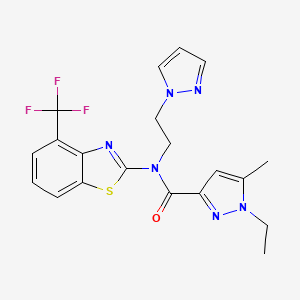 molecular formula C20H19F3N6OS B3003865 N-(2-(1H-pyrazol-1-yl)ethyl)-1-ethyl-5-methyl-N-(4-(trifluoromethyl)benzo[d]thiazol-2-yl)-1H-pyrazole-3-carboxamide CAS No. 1396871-10-5