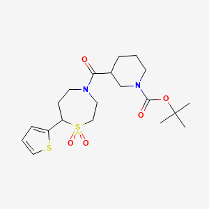 molecular formula C20H30N2O5S2 B3003899 Tert-butyl 3-(1,1-dioxido-7-(thiophen-2-yl)-1,4-thiazepane-4-carbonyl)piperidine-1-carboxylate CAS No. 2034334-86-4